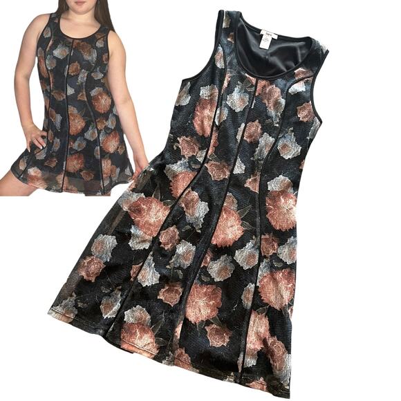 BAR III Bodycon Sheath DRESS Black Lined Floral Mesh Small Mob Wife Sleeveless - Picture 1 of 9